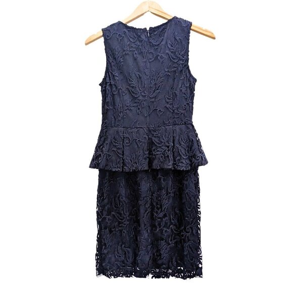 ADRIANNA PAPELL Navy Blue Peplum Dress Sleeveless Lined Lace w/ Pockets Size 4 - Picture 6 of 10